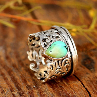Sterling Silver Spinner Teardrop Turquoise Ring - Boho Magic