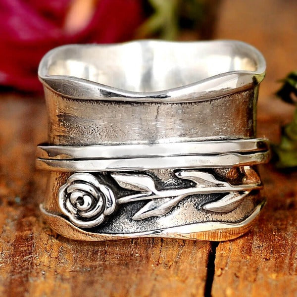 Fidget Spinner Rose Ring Sterling Silver