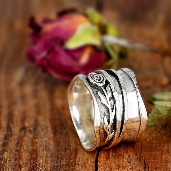 Fidget Spinner Rose Ring Sterling Silver