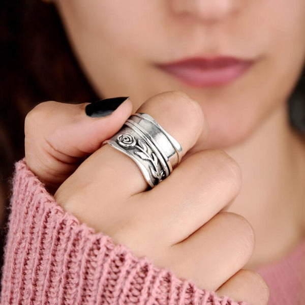 Fidget Spinner Rose Ring Sterling Silver