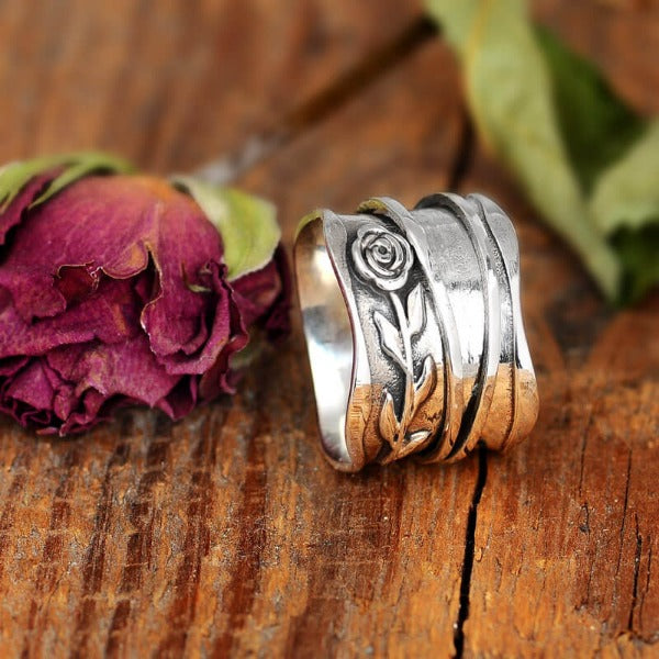 Fidget Spinner Rose Ring Sterling Silver