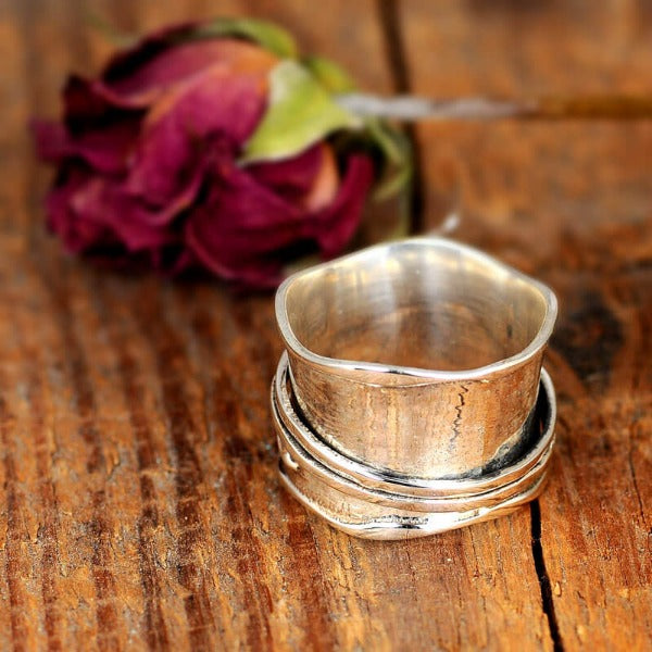 Fidget Spinner Rose Ring Sterling Silver