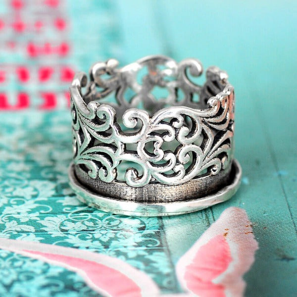 Silver Wedding Band, Boho jewelry, Spinners Ring, Silver Filigree Ring, Wide Silver Band, simple Silver Ring - top A way of life 2. R1209AS