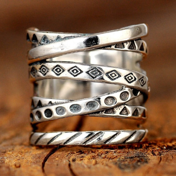 Wrap Ring with Boho Engraving Sterling Silver