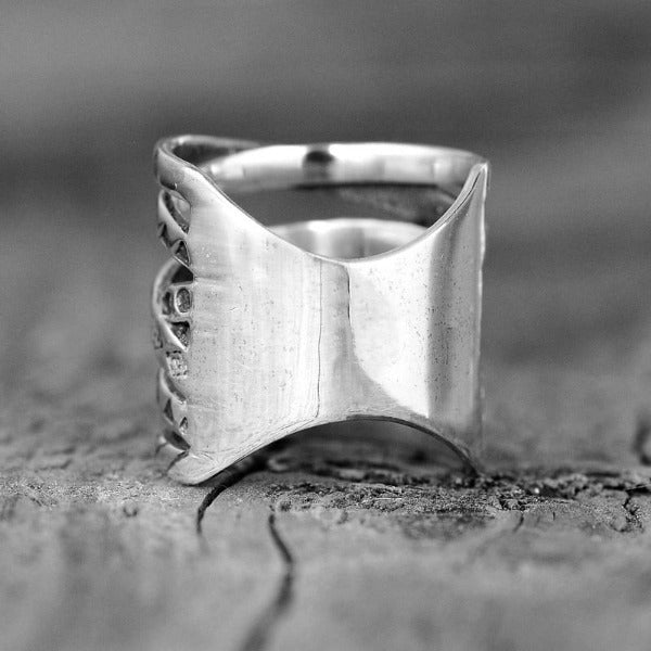 Wrap Ring with Boho Engraving Sterling Silver