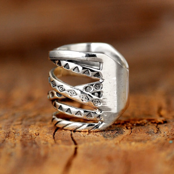 Wrap Ring with Boho Engraving Sterling Silver