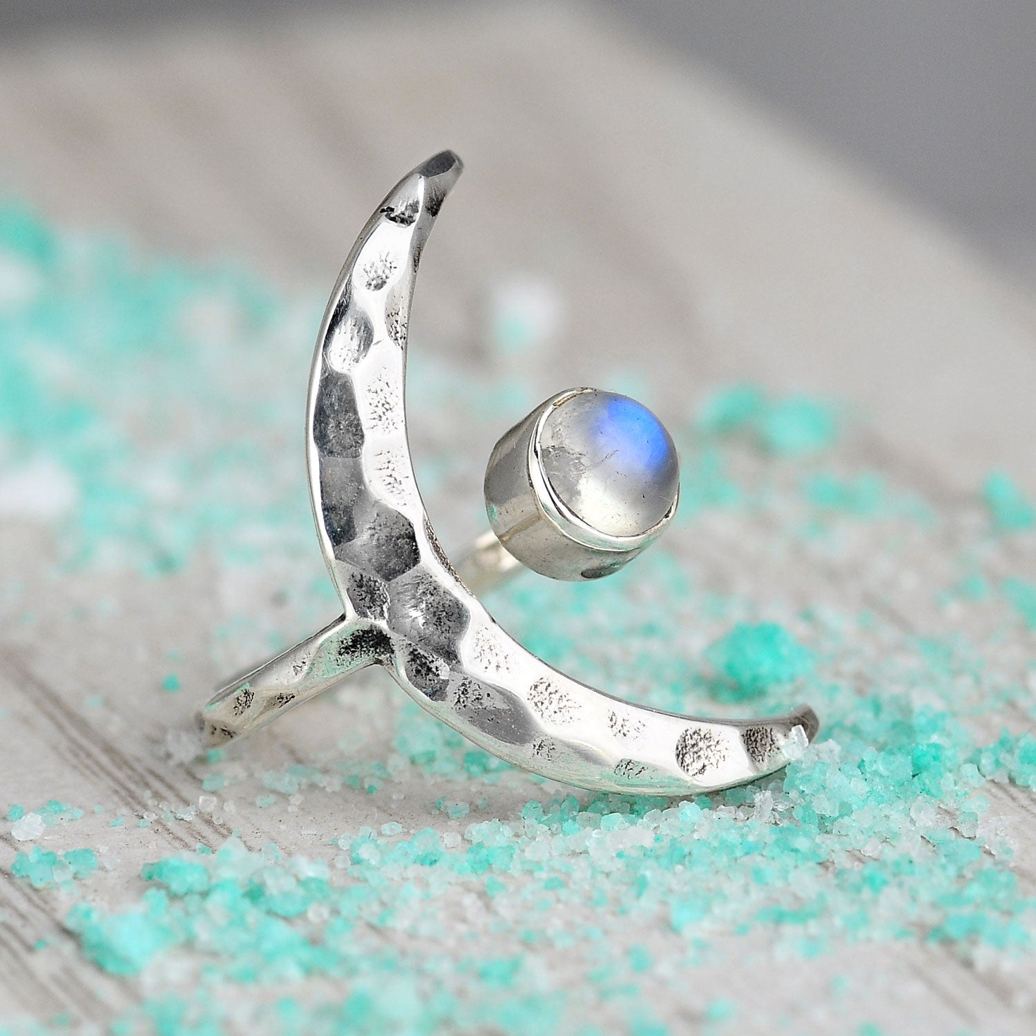 Sterling Silver Crescent Moon Ring with Moonstone 9