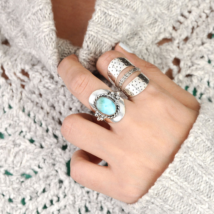 Larimar Sterling Silver Boho Ring for Women