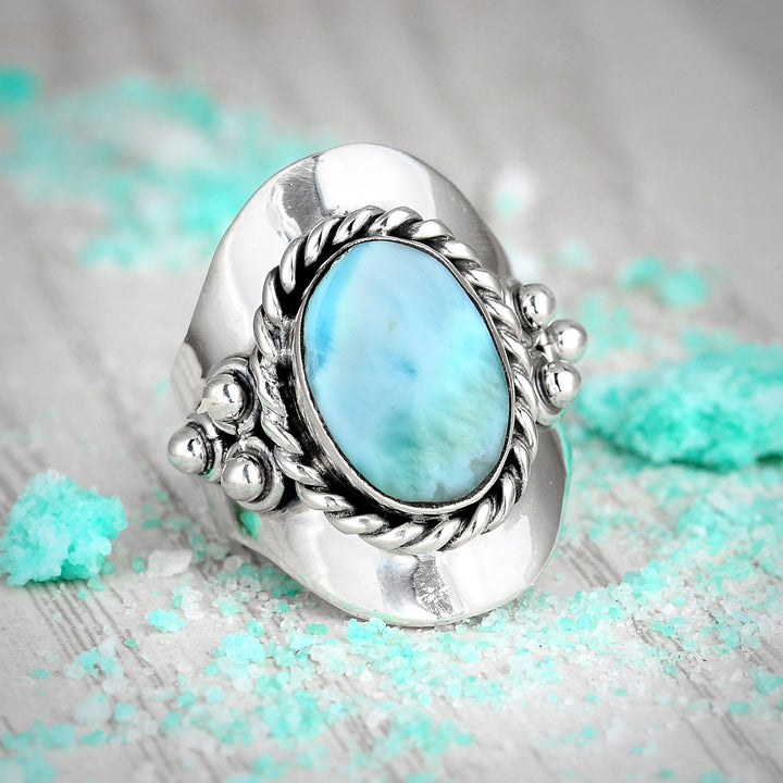 Larimar Sterling Silver Boho Ring for Women