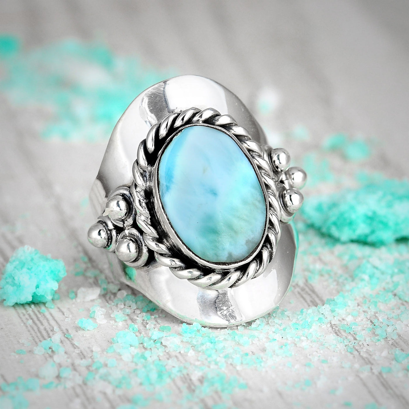 Larimar Sterling Silver Boho Ring for Women – Boho Magic Jewelry
