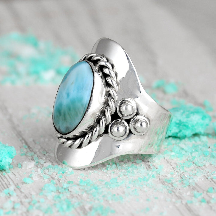 Larimar Sterling Silver Boho Ring for Women