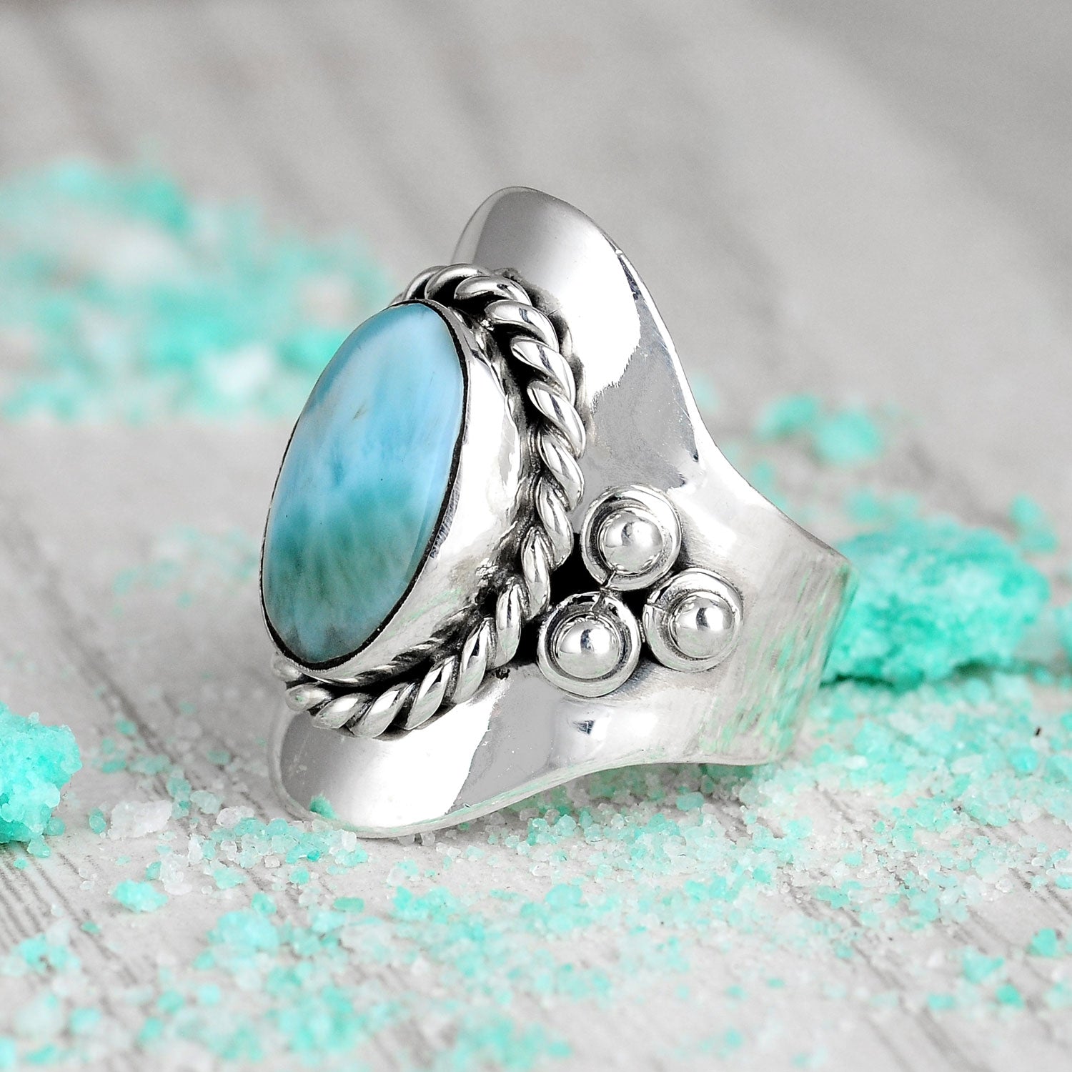 Larimar Sterling Silver Boho Ring for Women – Boho Magic Jewelry