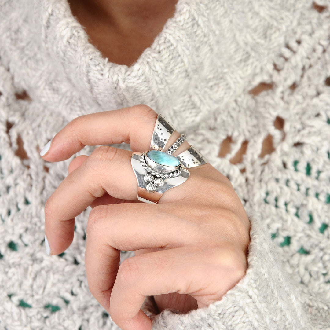 Larimar Sterling Silver Boho Ring for Women