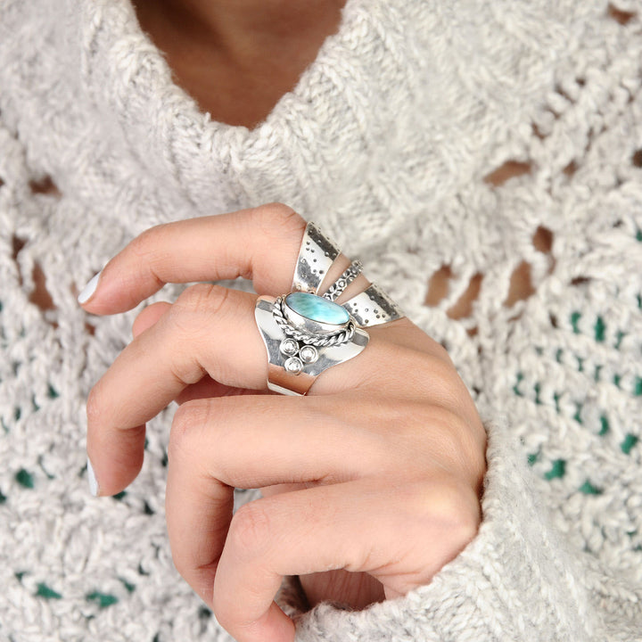 Larimar Sterling Silver Boho Ring for Women