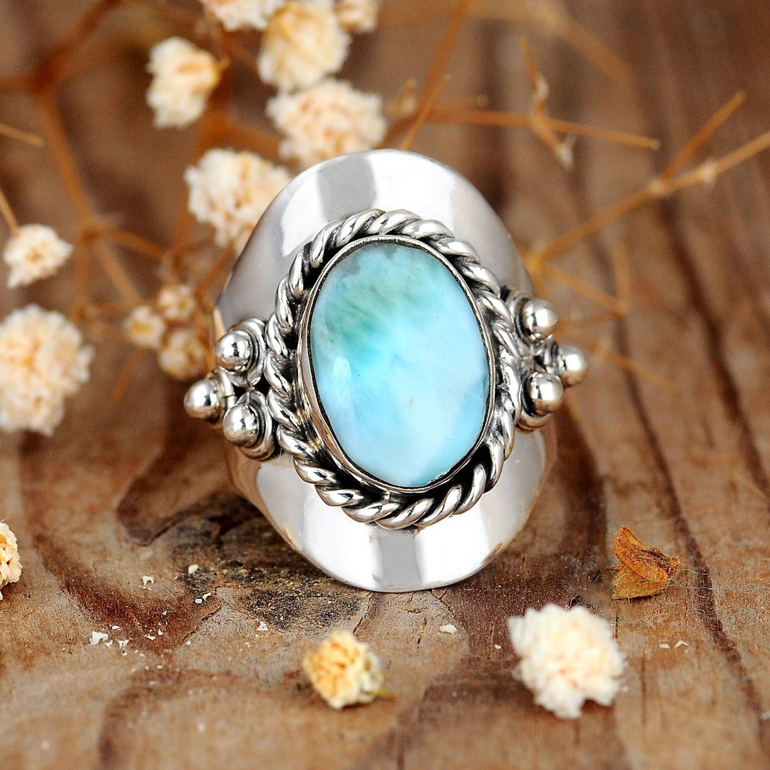 Larimar Sterling Silver Boho Ring for Women