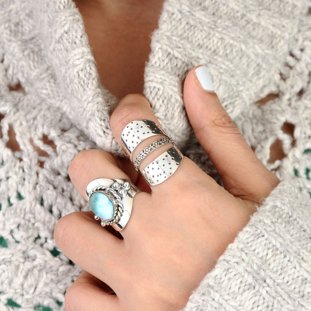 Larimar Sterling Silver Boho Ring for Women