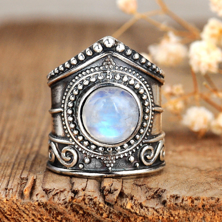 Boho-Ring aus Sterlingsilber mit Mondstein