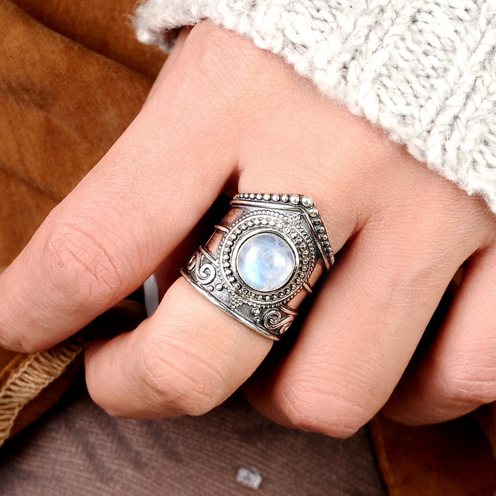 Square Moonstone Ring, Rainbow Moonstone Silver Ring, Silver Ring, Boho Ring, Chunky high quality Silver Ring