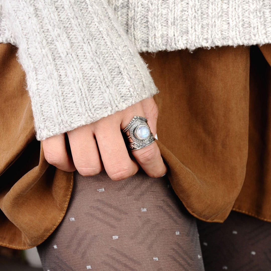 Boho-Ring aus Sterlingsilber mit Mondstein