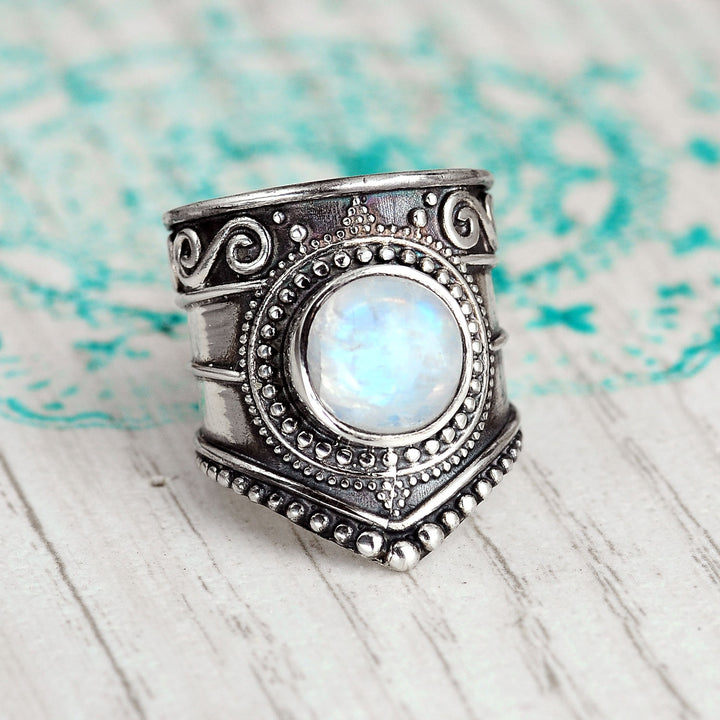 Boho-Ring aus Sterlingsilber mit Mondstein