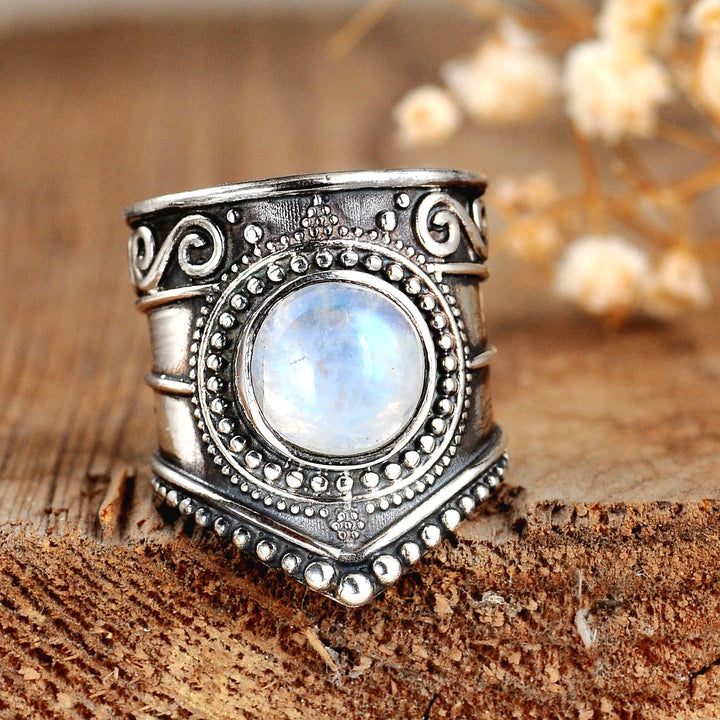 Boho-Ring aus Sterlingsilber mit Mondstein