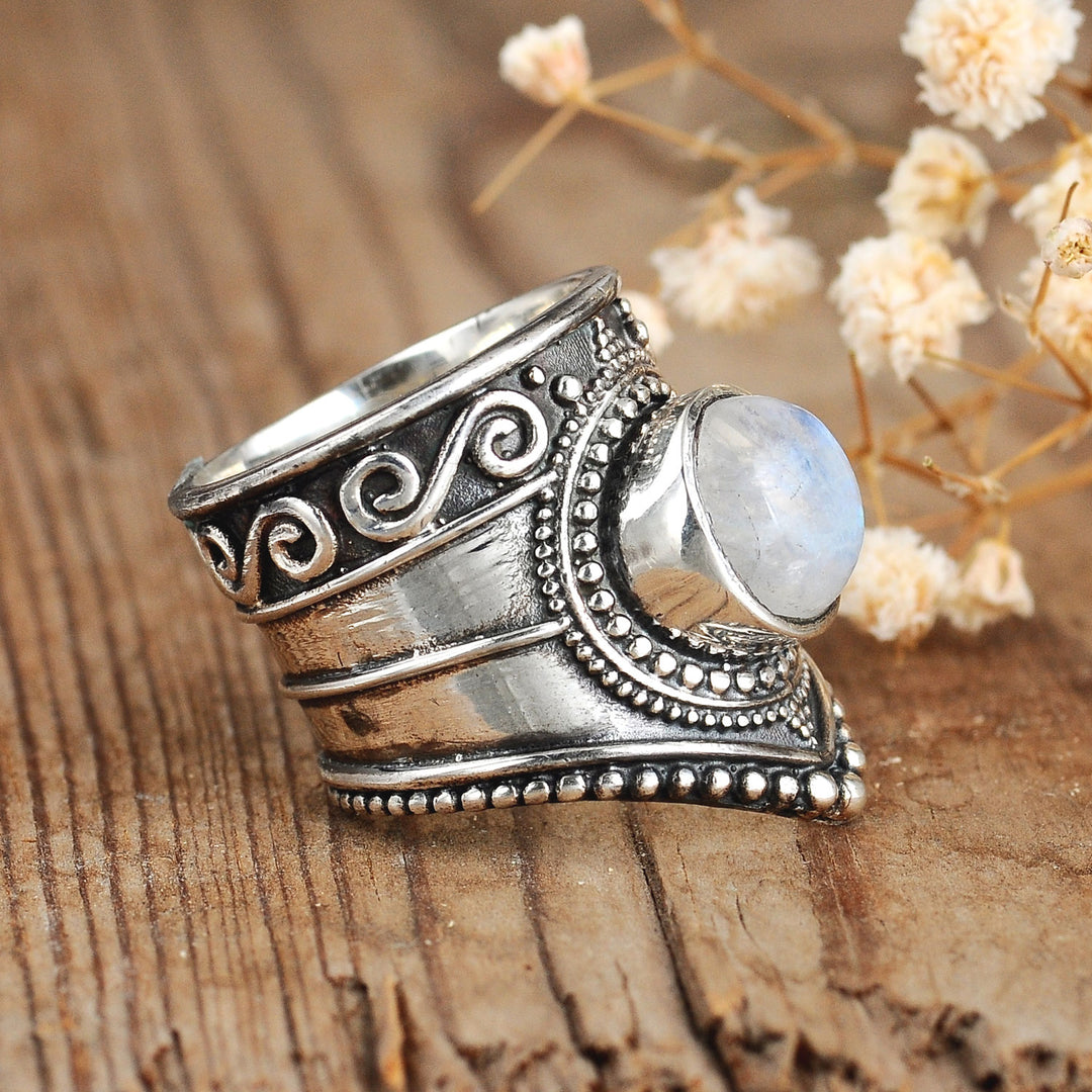 Boho-Ring aus Sterlingsilber mit Mondstein