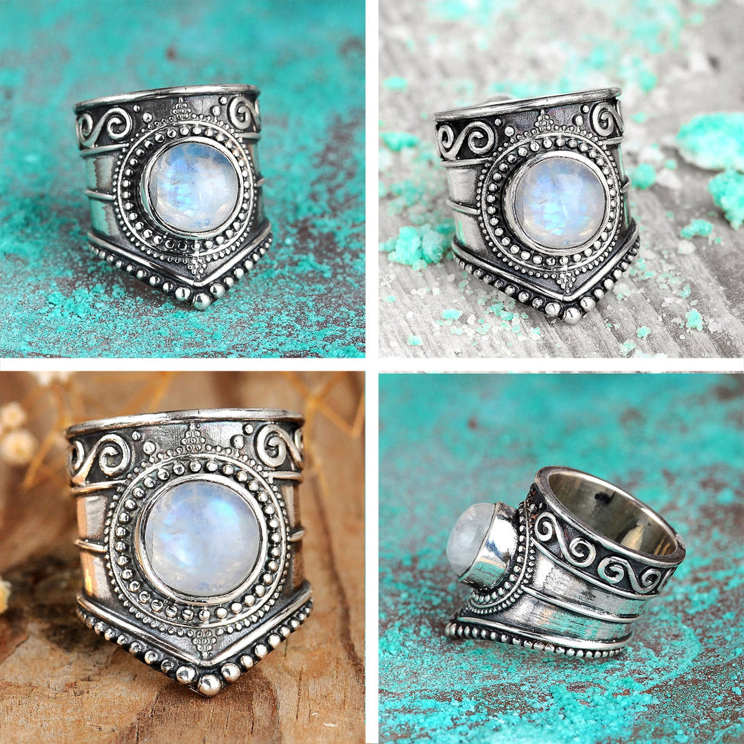 Boho-Ring aus Sterlingsilber mit Mondstein