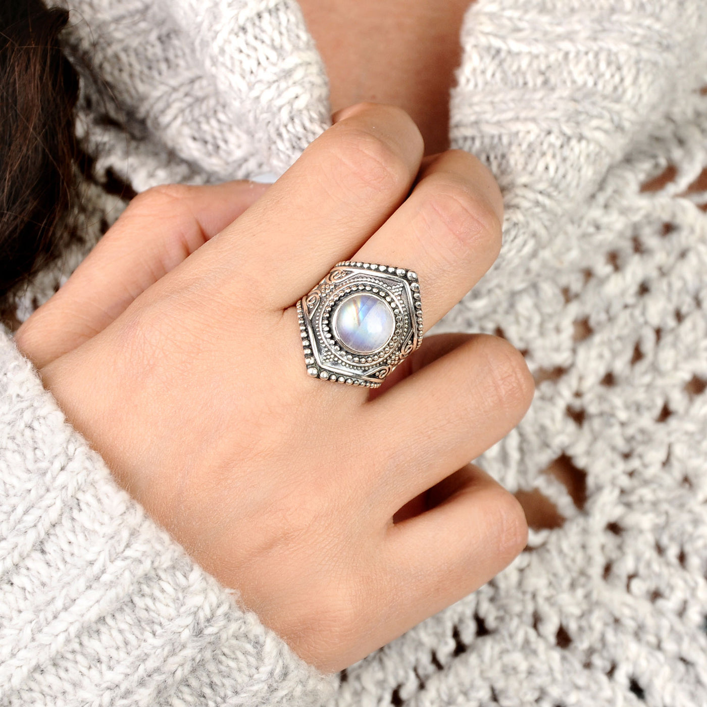 Sterling Silver Boho Ring with Moonstone – Boho Magic Jewelry