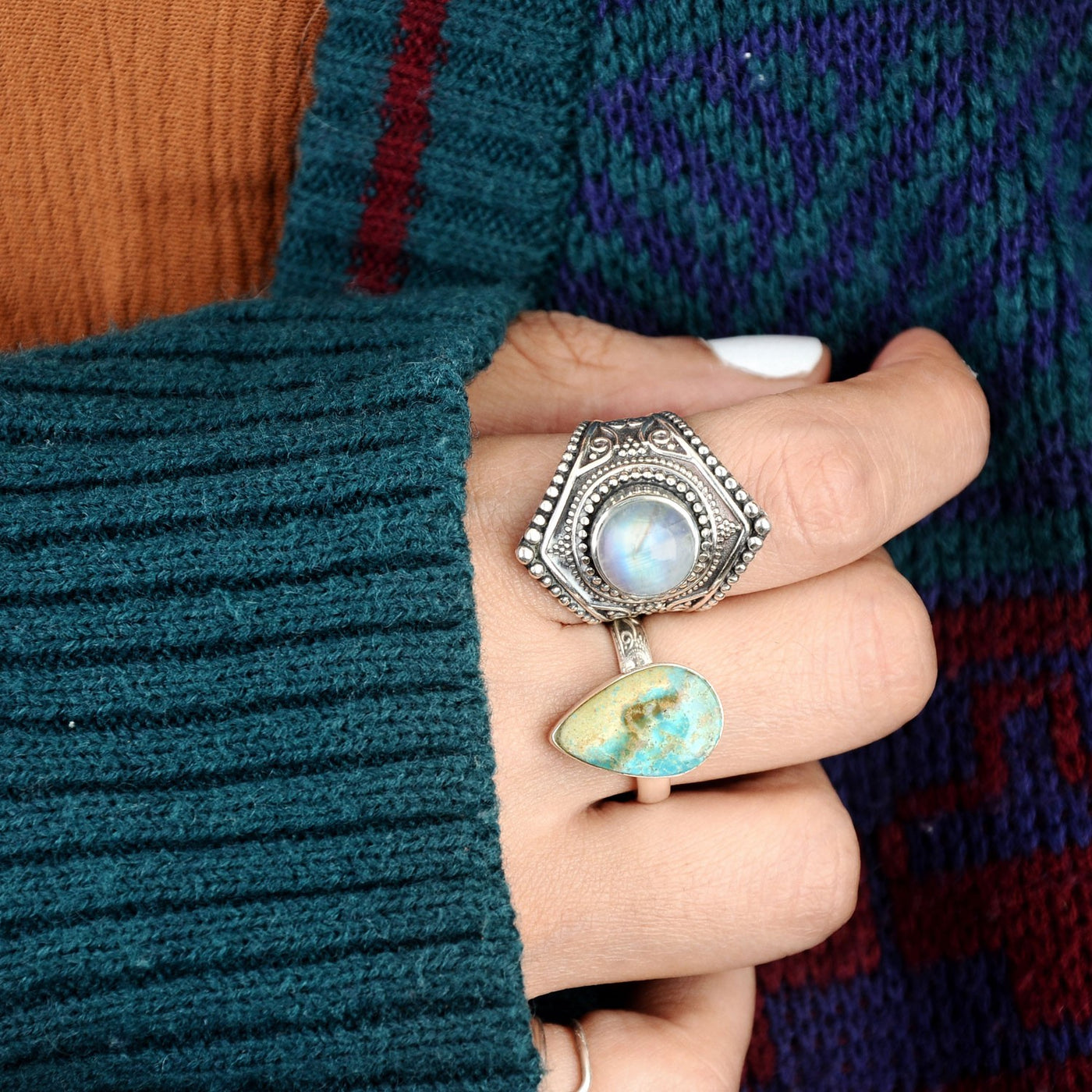 Sterling Silver Boho Ring with Moonstone