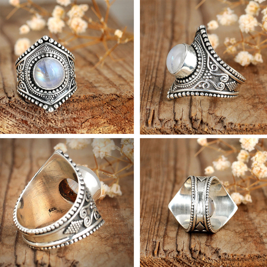 Sterling Silver Boho Ring with Moonstone