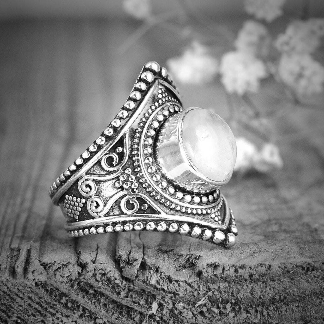 Sterling Silver Boho Ring with Moonstone