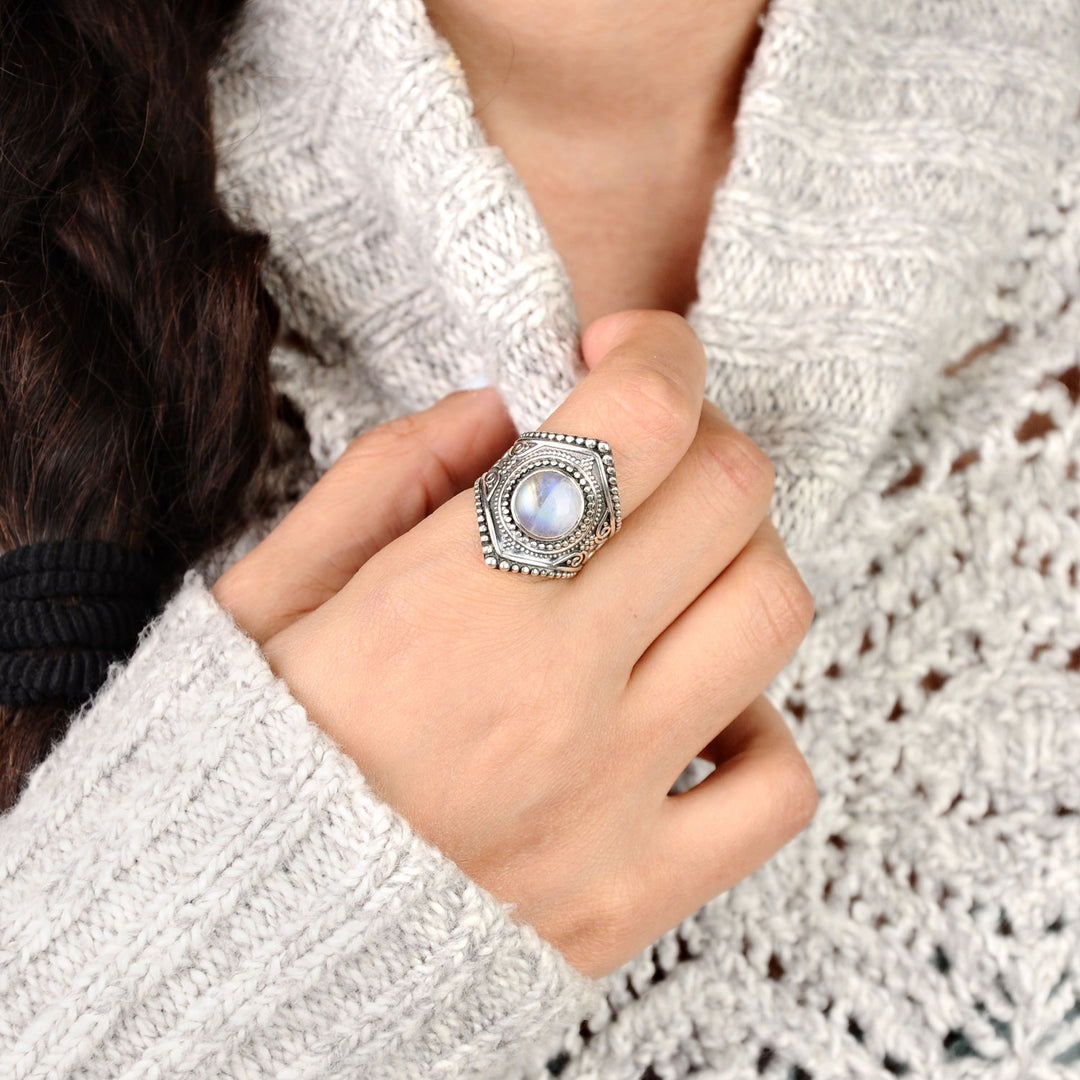 Sterling Silver Boho Ring with Moonstone