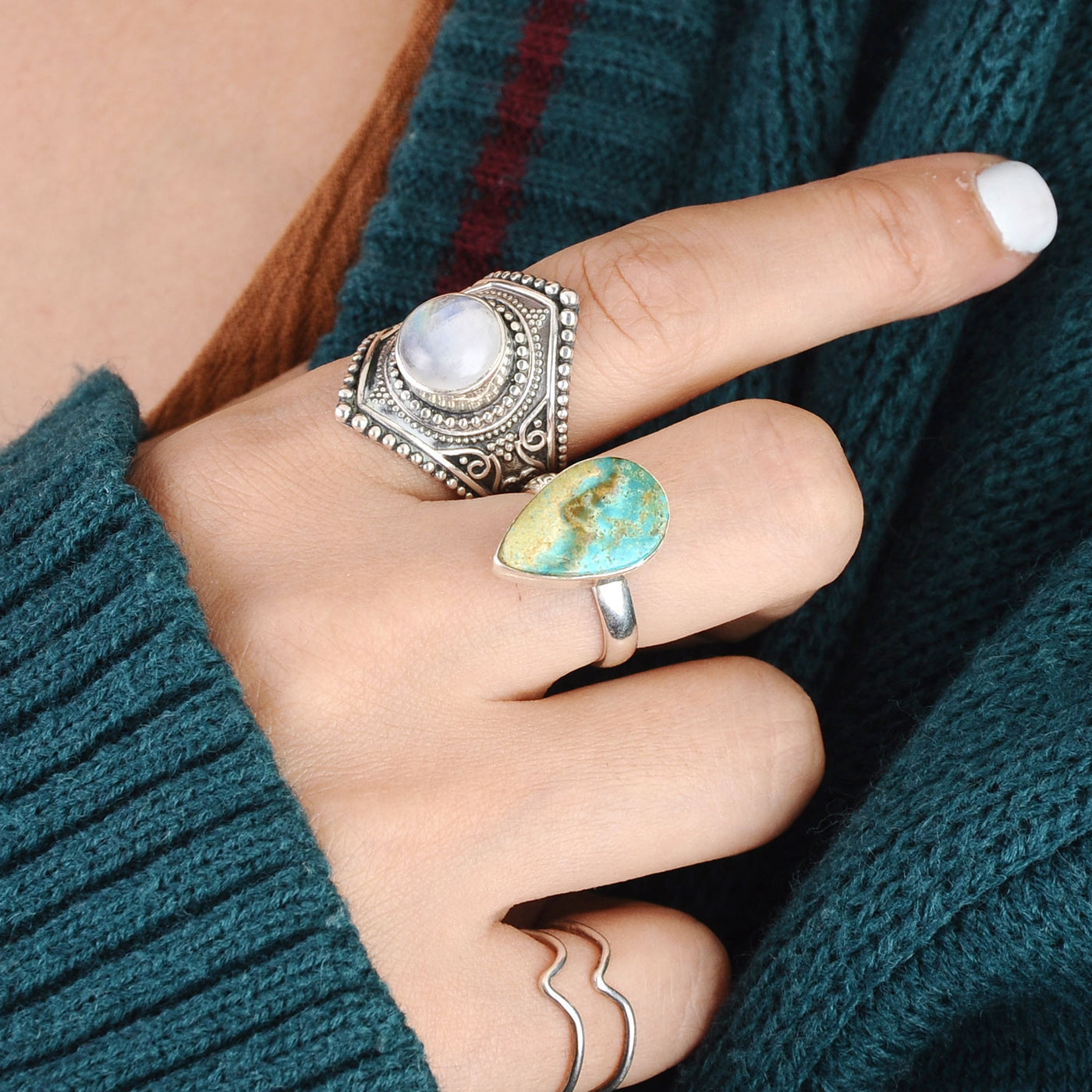 Sterling Silver Boho Ring with Moonstone – Boho Magic Jewelry