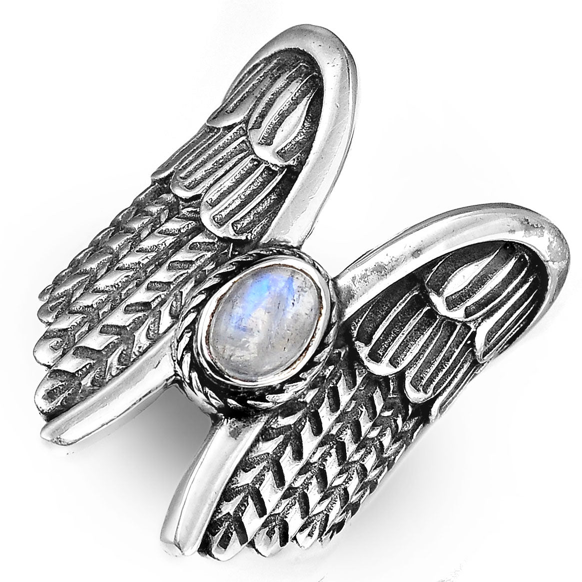 Angel Wings Moonstone Silver Ring