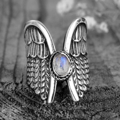 Angel Wings Moonstone Silver Ring - Boho Magic