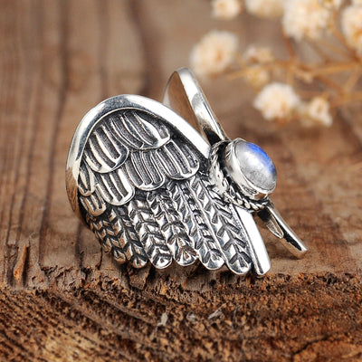 Angel Wings Moonstone Silver Ring - Boho Magic