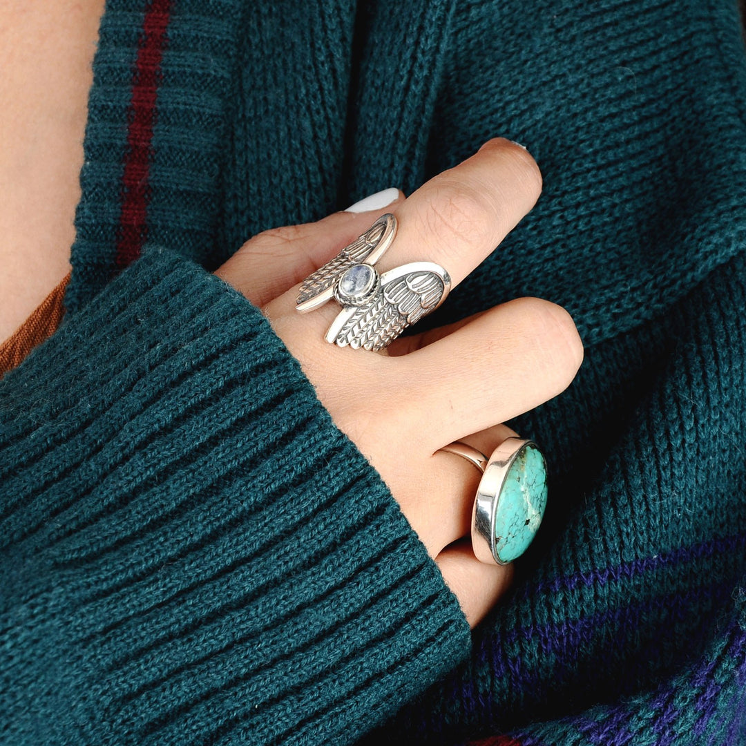 Angel Wings Moonstone Silver Ring