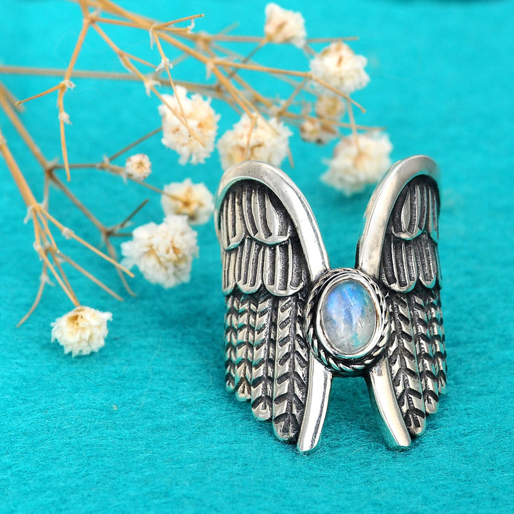 Angel Wings Moonstone Silver Ring