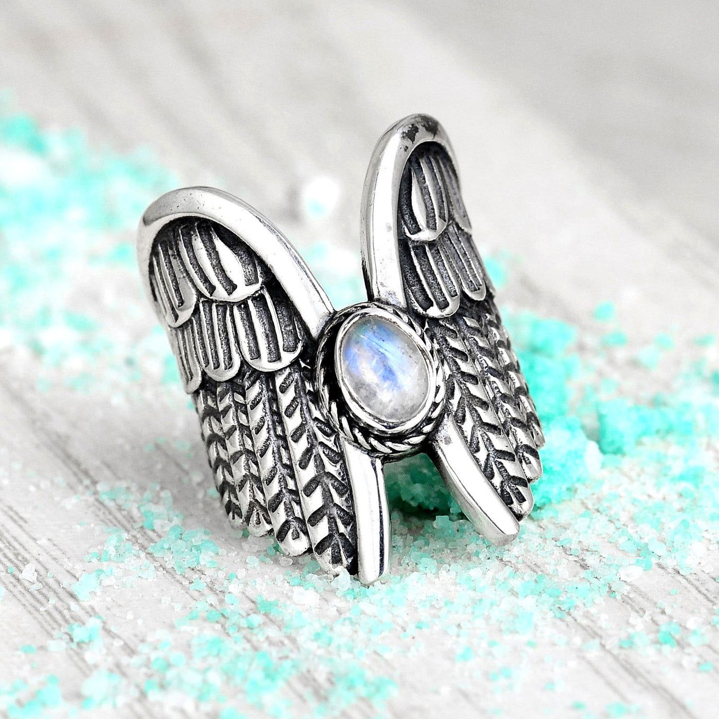 Angel Wings Moonstone Silver Ring