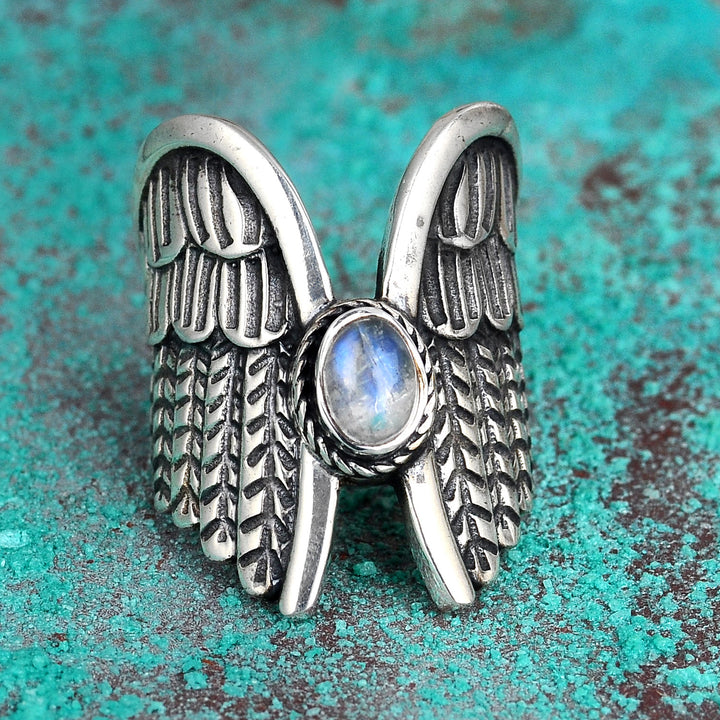 Angel Wings Moonstone Silver Ring