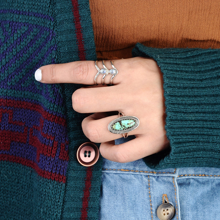 Triple Chevron Boho Ring with Moonstone Sterling Silver