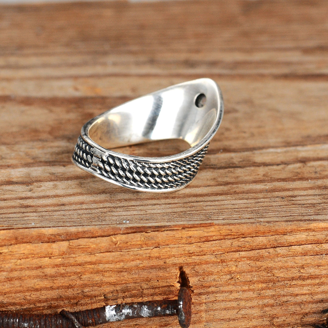 Chevron Thumb Ring with Moonstone Sterling Silver