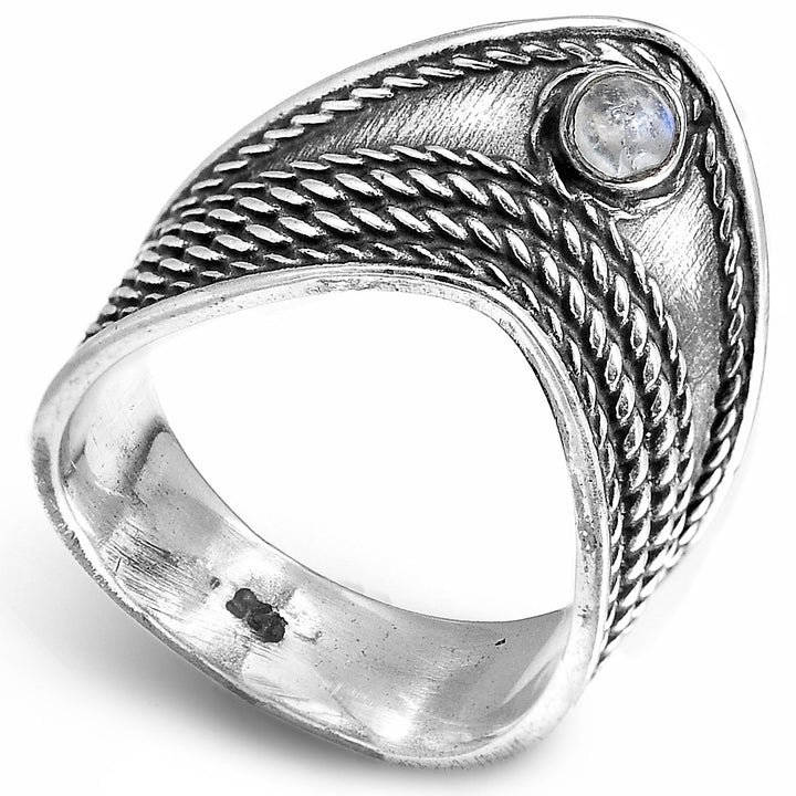 Chevron Thumb Ring with Moonstone Sterling Silver