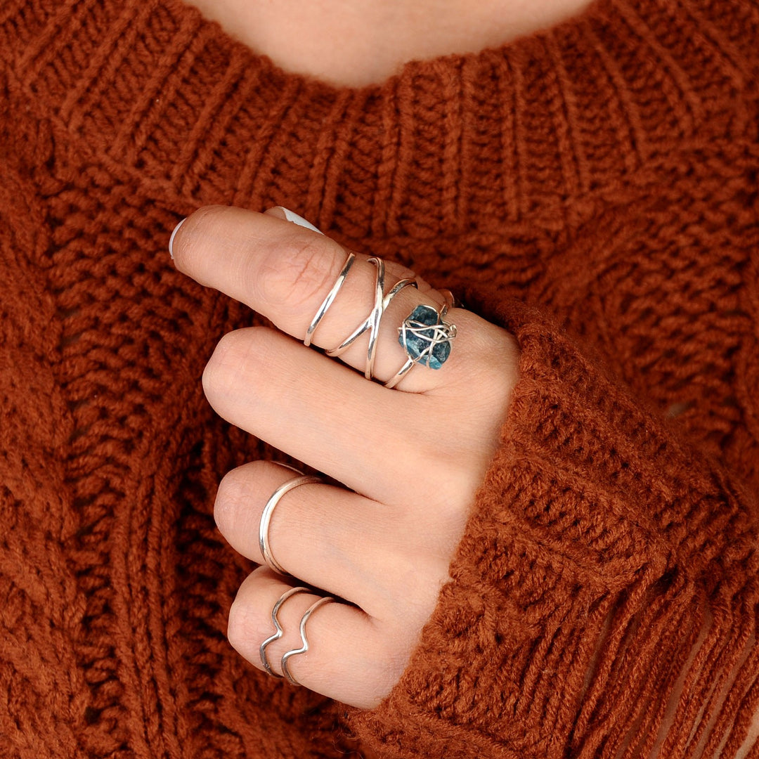 Natural Raw Apatite Wire Wrapped Ring Sterling Silver