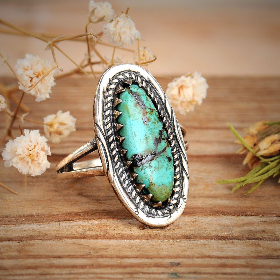 Southwestern Style Real Turquoise Ring Sterling Silver