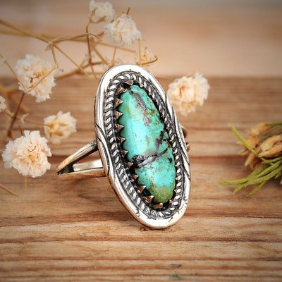 Southwestern Style Real Turquoise Ring Sterling Silver - Boho Magic