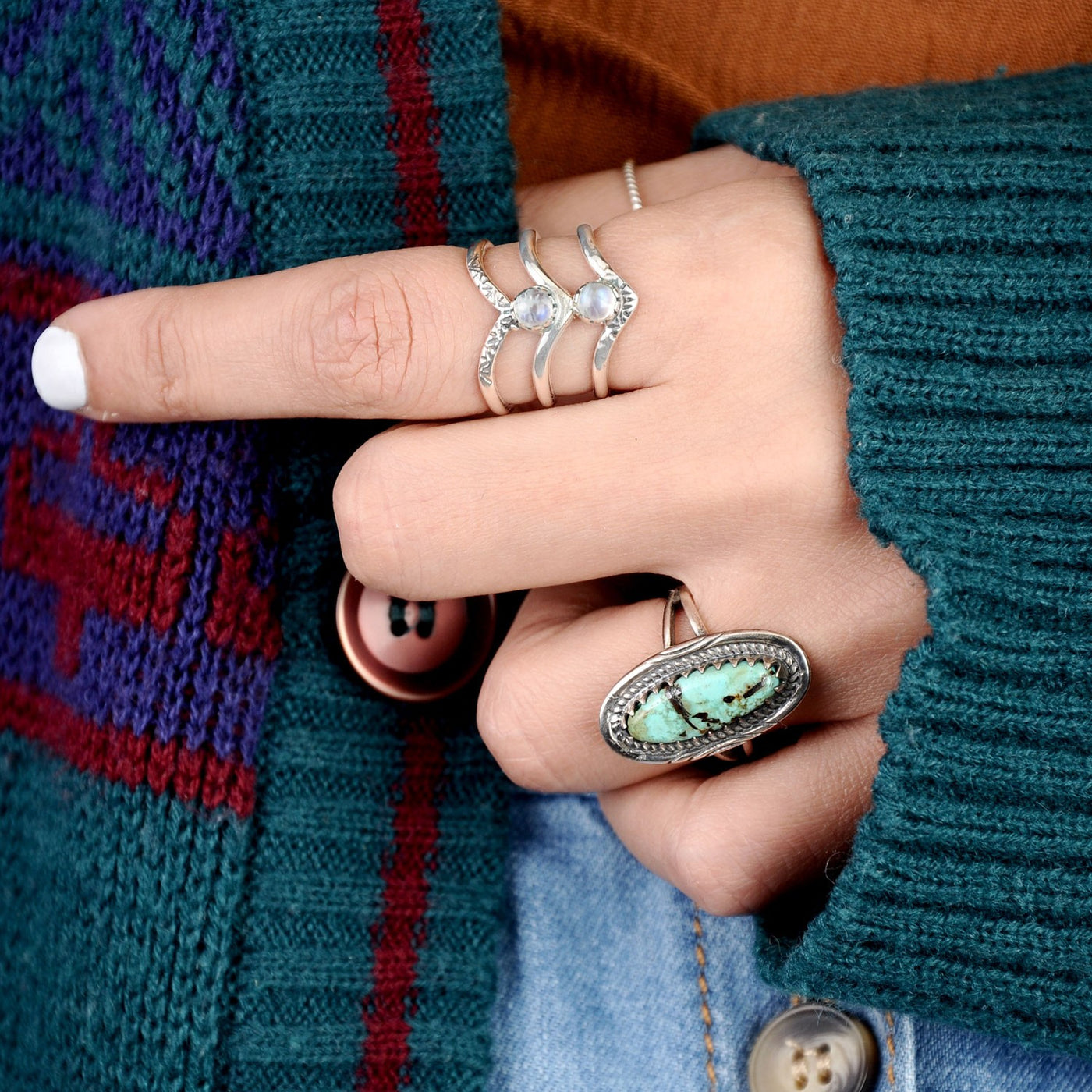 Southwestern Style Real Turquoise Ring Sterling Silver