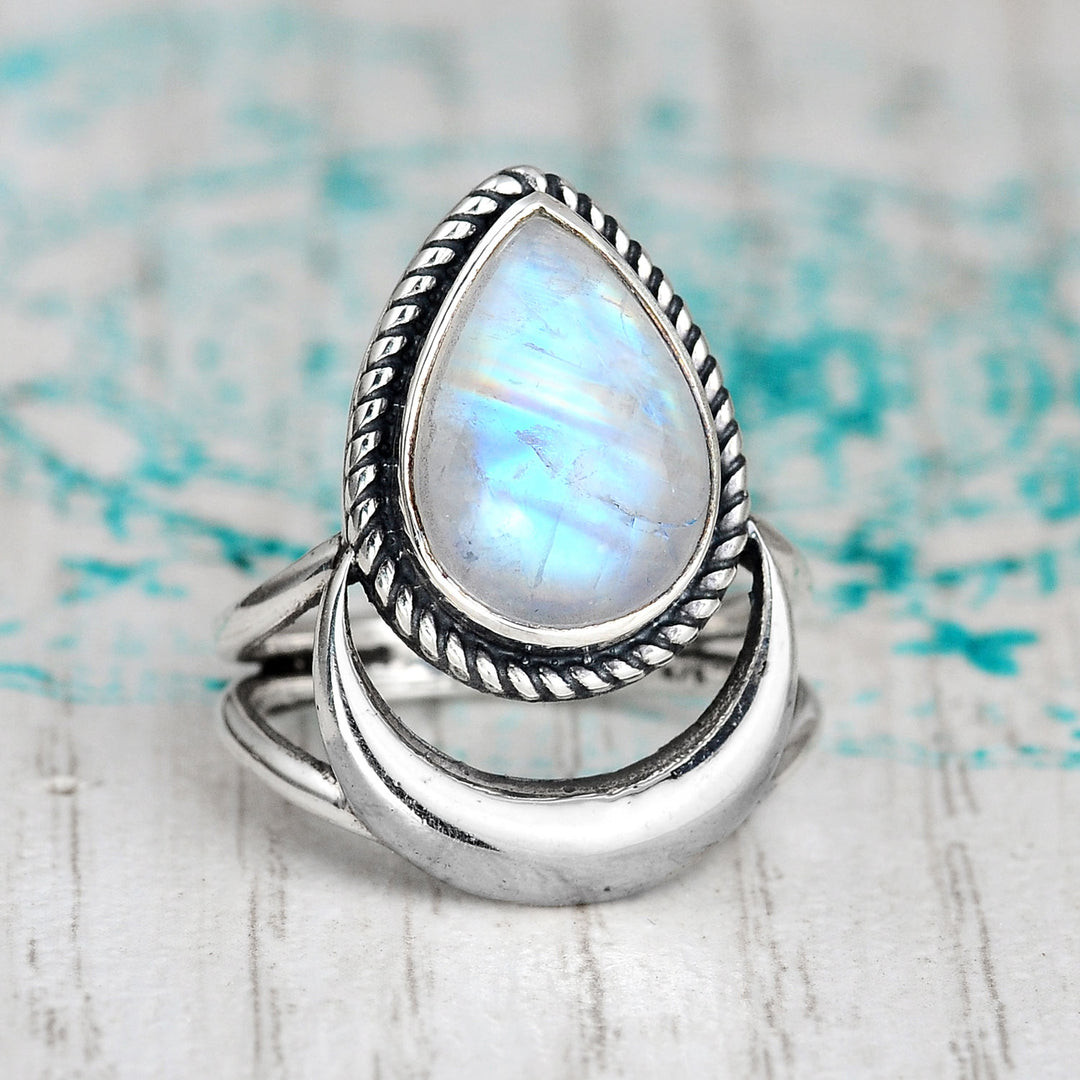 Sterling Silver Crescent Moon Moonstone Ring