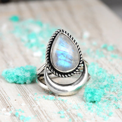 Sterling Silver Crescent Moon Moonstone Ring – Boho Magic Jewelry