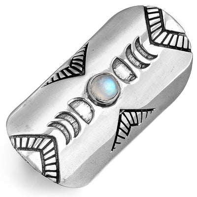 Full Finger Moon Phase Ring with Moonstone Sterling Silver - Boho Magic